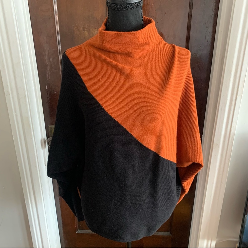 T Tahari Orange and Black Colorblock Sweater